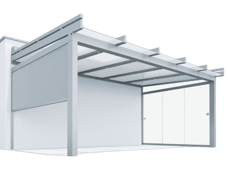Abbildung des Glasdachs SGL 3 mit Seitenelementen, geeignet für Schneelasten bis 380 kg/m².