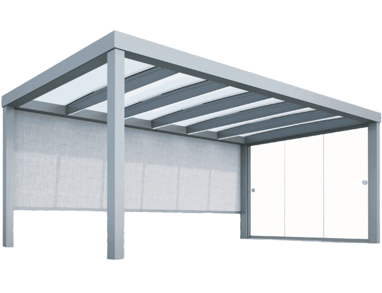 Abbildung des Glasdachs SGL CUBE mit Seitenelementen, belastbar bis 350 kg/m² Schneelast.