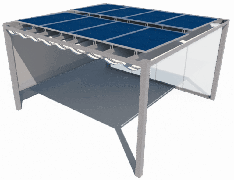 Visualisierung des Festdachs ECL 130 Solar mit integrierten Solarmodulen und seitlichen Verglasungen.
