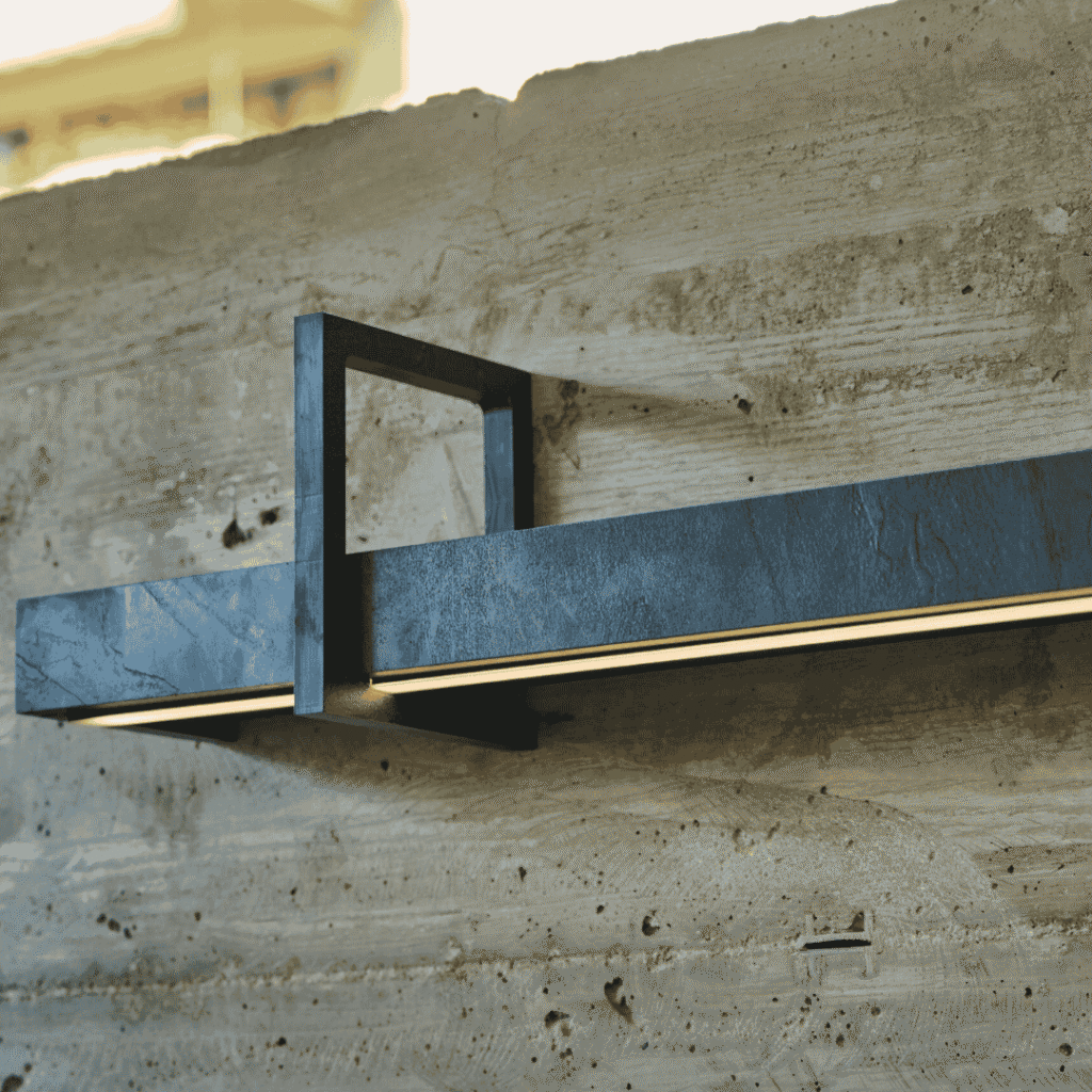 Nahaufnahme der LED-Beleuchtung in einem Thermogreen Lamellendach, Projekt Münchenstein Basel.