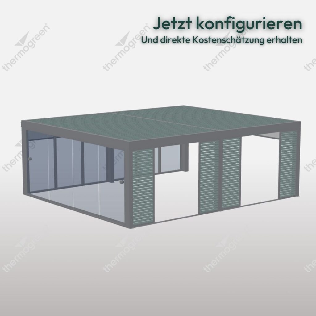 Online Konfigurator von Thermogreen zur Planung von Lamellendach, Glasdach oder Festdach mit direkter Kostenschätzung