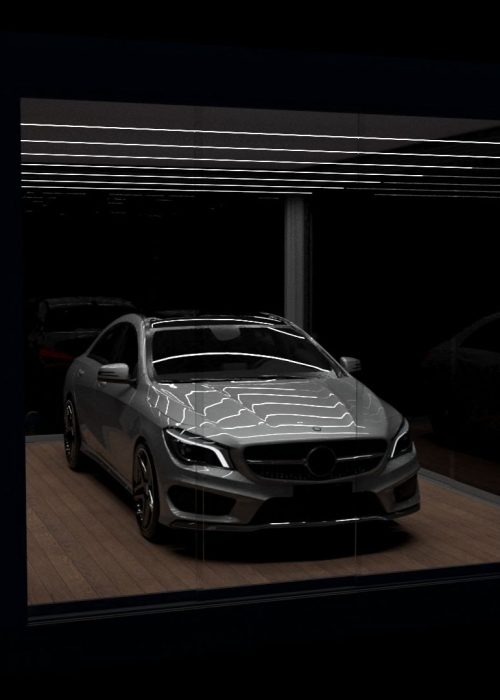 Carports – Schutz und Design in Perfektion Moderner Carport mit LED-Beleuchtung und Glaswänden, schützt ein Fahrzeug stilvoll bei Nacht.